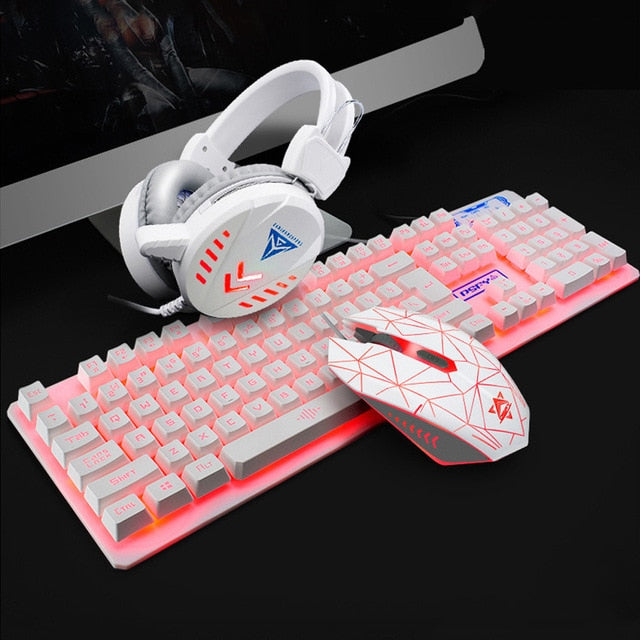 4Pcs Pad USB Computer Gaming Mouse Headset Pink